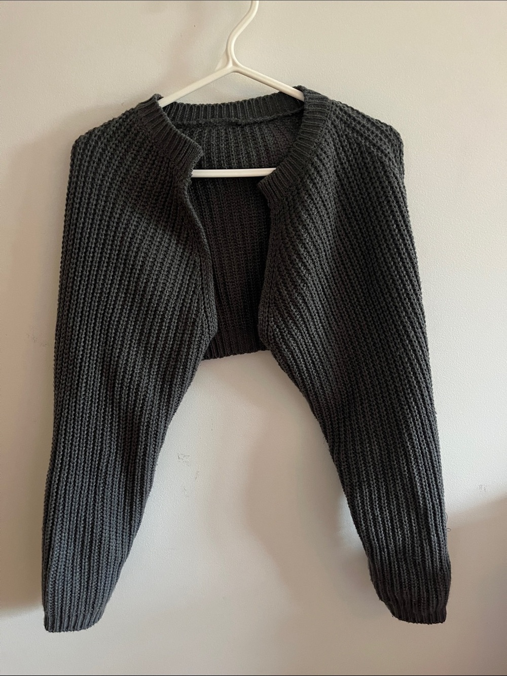 Cropped Charcoal Ribbed Open-Front Bolero Shrug - Women